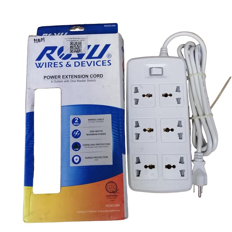 Royu 6 Gang Universal Extension Cord with One Switch 10A 2 Meters Cord REDEC606