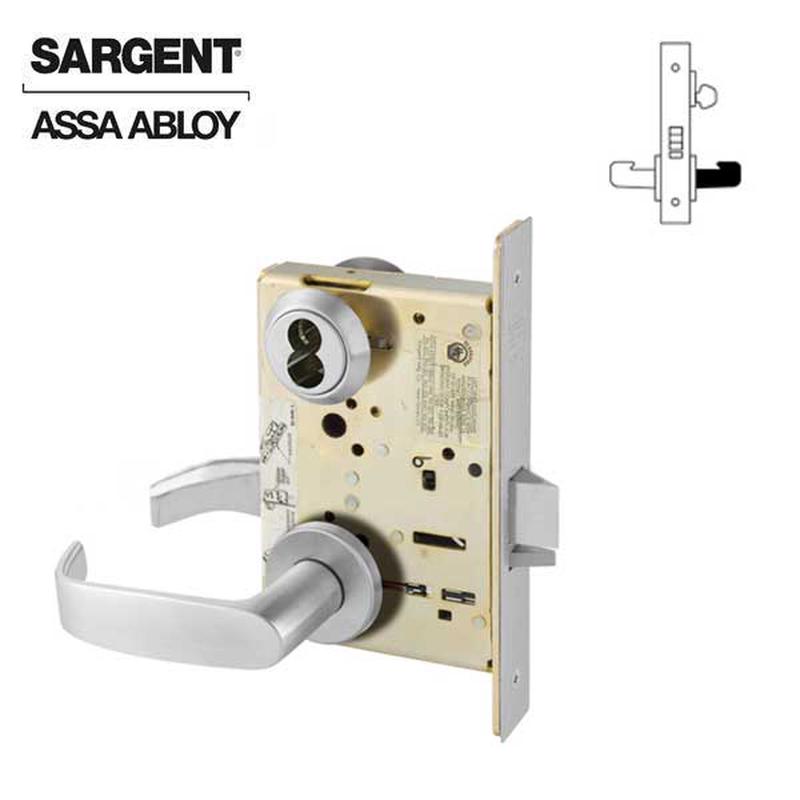 Sargent - 8204 - Mechanical Mortise Lock - LN Rose / L Lever - Storeroom - SFIC - 26D - Satin Chrome Plated - Grade 1