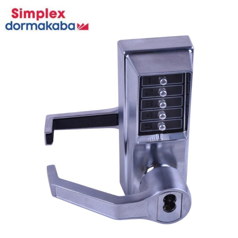 Simplex - LL1076S - Pushbutton Cylindrical Lever Lock - Combination Entry/Privacy Lockout Function with Key Override - 2\" Backset - 3/4\" Throw Latch - Schlage FSIC Prep - Less Core - Left Hand/Left Ha