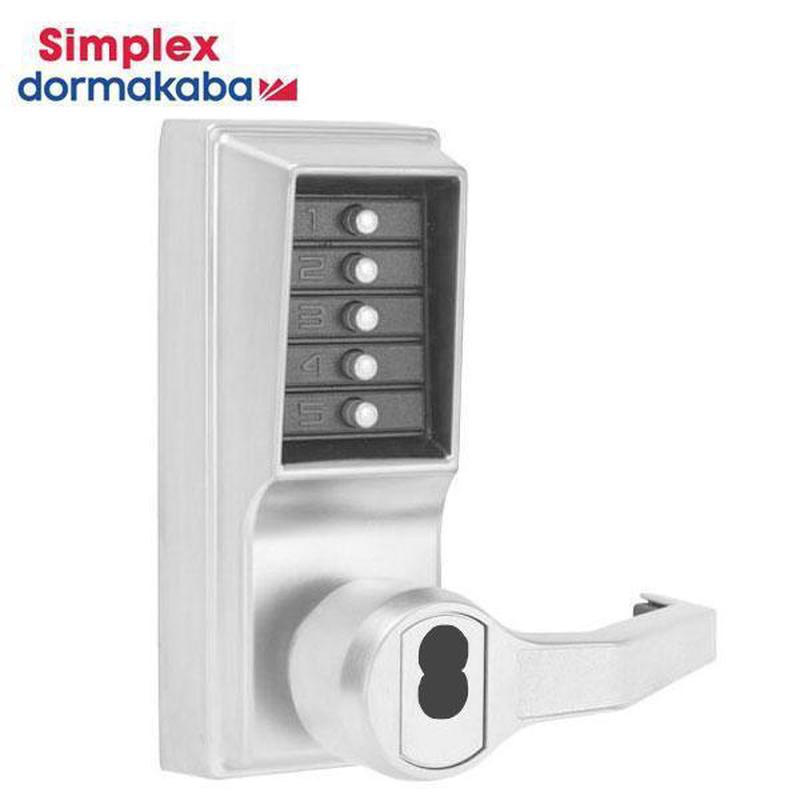 Simplex - LR1021S - Mechanical Pushbutton Cylindrical Lever Set - LFIC Schlage - 2\" Backset - Satin Chrome - RH/RHR