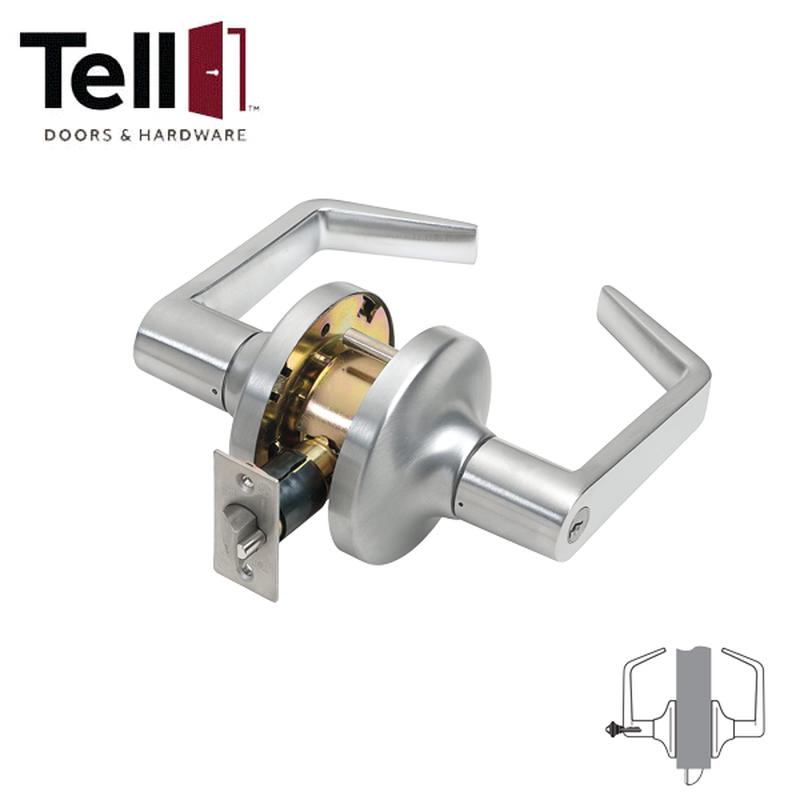 TELL - CL100396 - Heavy Duty Cylindrical Leverset - Cortland - Optional IC Core - 2 3/4\" Backset - Satin Chrome - Grade 1 - Classroom