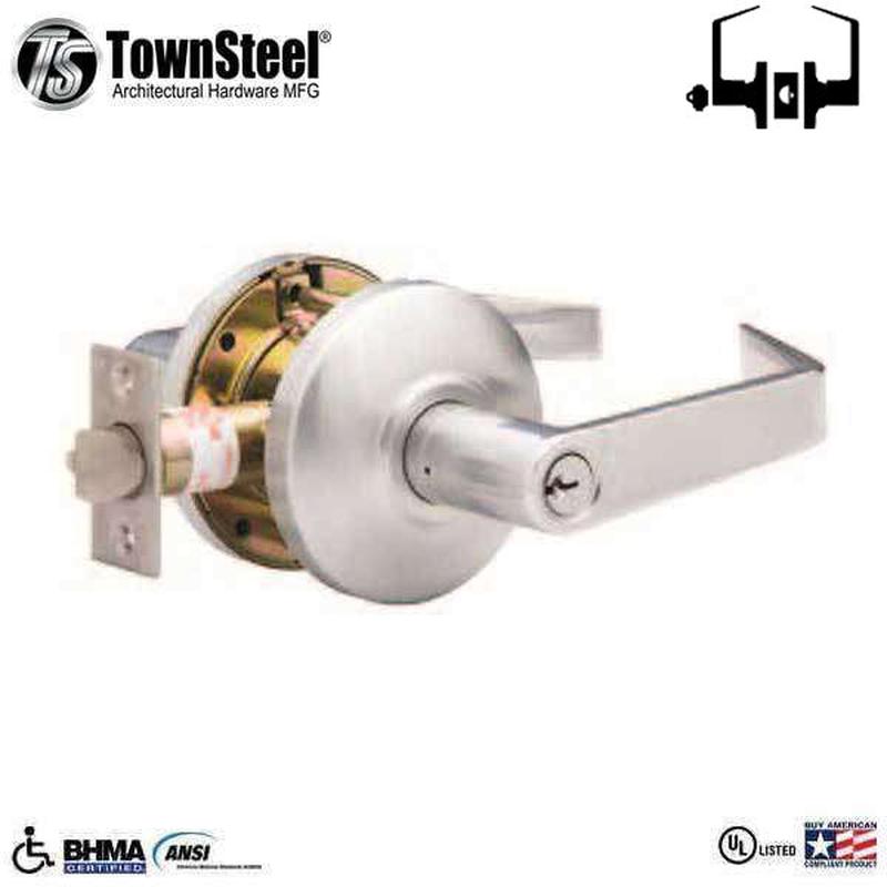 TownSteel - CSRC-109-S - Commercial Lever Set Handle  - Clutch Lever Set  - 2-3/4 \" Backset - Satin Chrome - Entrance - Grade 2